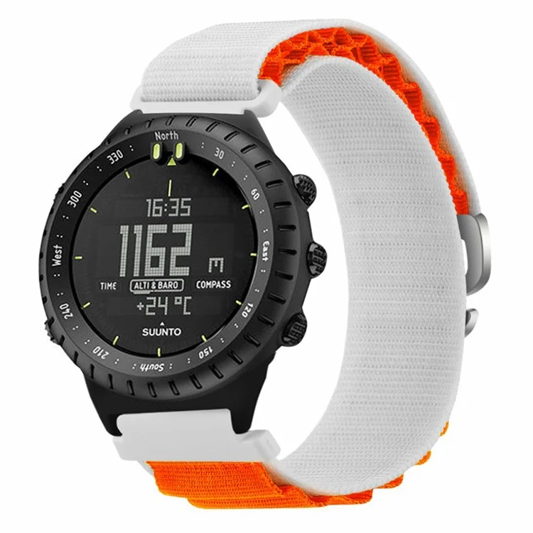 For Suunto Core Watch Band 22mm Nylon Loop Adjustable Wrist Strap with Connector - White+Orange