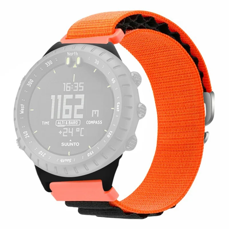 For Suunto Core Watch Band 22mm Nylon Loop Adjustable Wrist Strap with Connector - Orange+Black