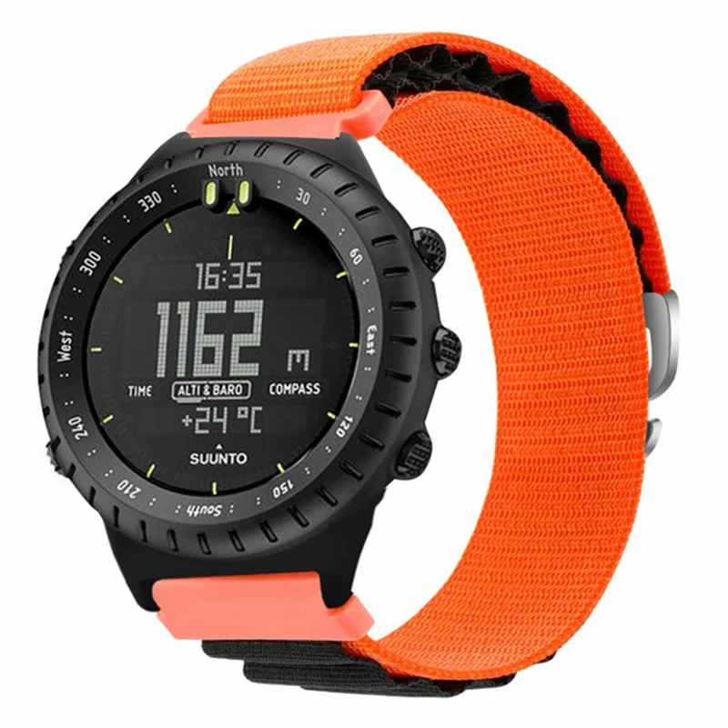 For Suunto Core Watch Band 22mm Nylon Loop Adjustable Wrist Strap with Connector - Orange+Black