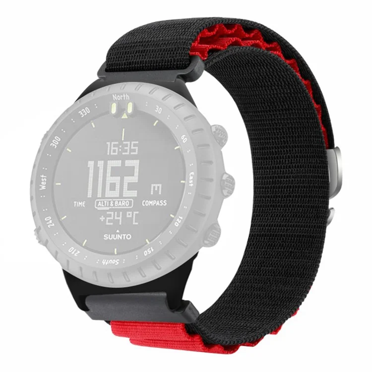 For Suunto Core Watch Band 22mm Nylon Loop Adjustable Wrist Strap with Connector - Black+Red