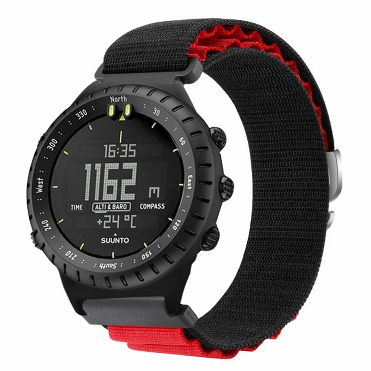 For Suunto Core Watch Band 22mm Nylon Loop Adjustable Wrist Strap with Connector - Black+Red