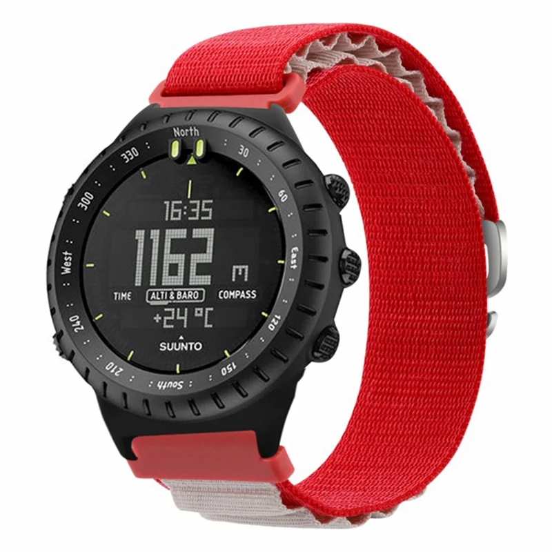 For Suunto Core Watch Band 22mm Nylon Loop Adjustable Wrist Strap with Connector - Red+White