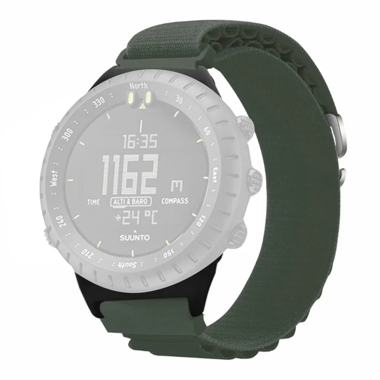 For Suunto Core Watch Band 22mm Nylon Loop Adjustable Wrist Strap with Connector - Army Green