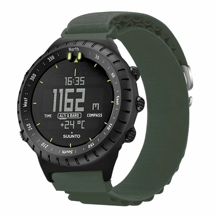 For Suunto Core Watch Band 22mm Nylon Loop Adjustable Wrist Strap with Connector - Army Green