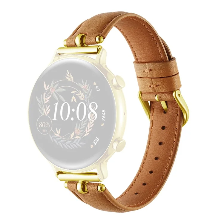 Cinturino per orologio smart universale da 20 mm in vera pelle bovina - Khaki+Fibbia dorata