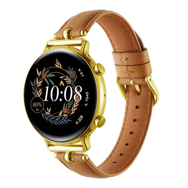 Cinturino per orologio smart universale da 20 mm in vera pelle bovina - Khaki+Fibbia dorata