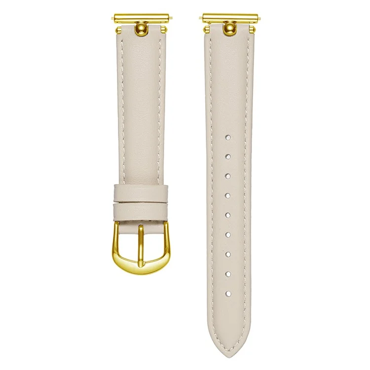20mm Universal Smart Watch Band Genuine Cow Leather Strap Replacement - White+Gold Buckle