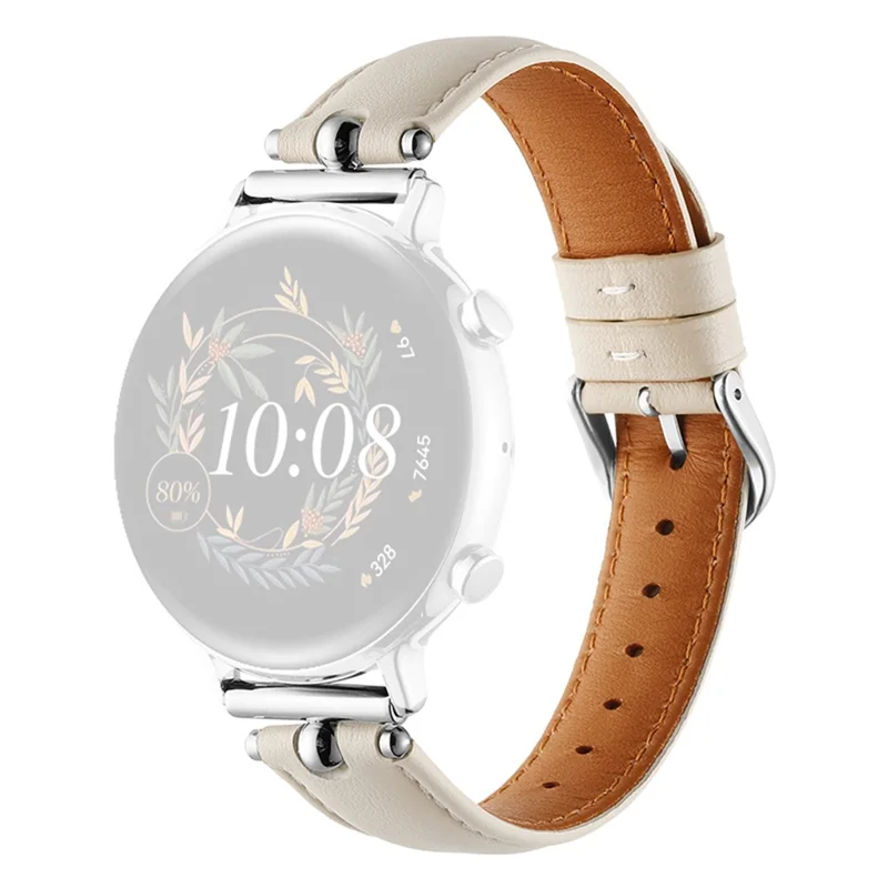 20mm Universal Smart Watch Band Genuine Cow Leather Strap Replacement - White+Silver Buckle