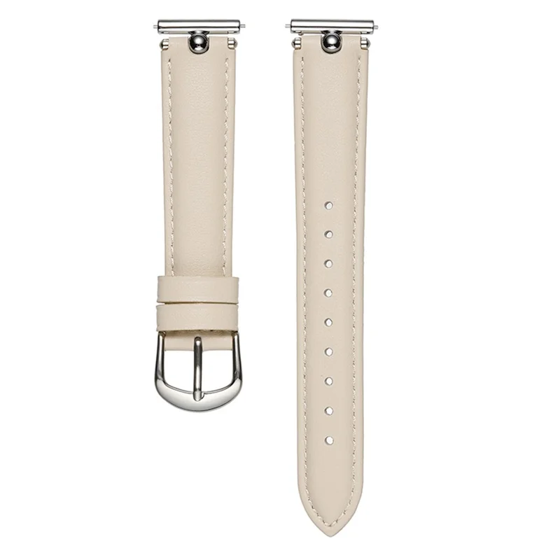 20mm Universal Smart Watch Band Genuine Cow Leather Strap Replacement - White+Silver Buckle