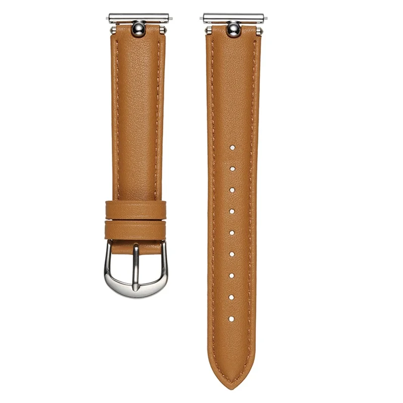 20mm Universal Smart Watch Band Genuine Cow Leather Strap Replacement - Khaki+Silver Buckle