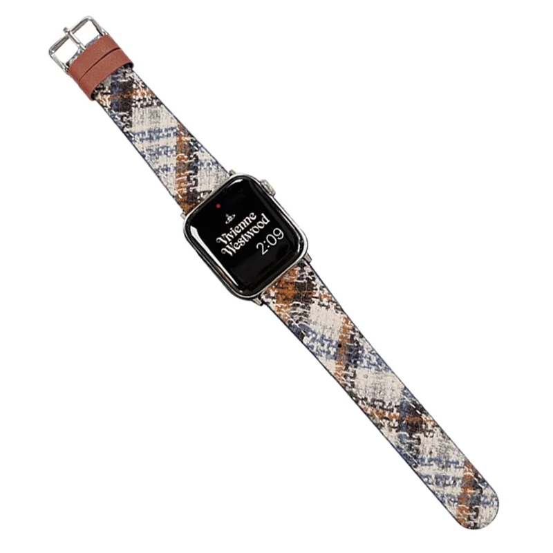 For Apple Watch Ultra 3 2 1 49mm / Series 11 10 46mm / 9 8 7 45mm / SE3 SE2 SE 6 5 4 44mm / 3 2 1 42mm Leather Watch Strap - Blue+Grey+Brown