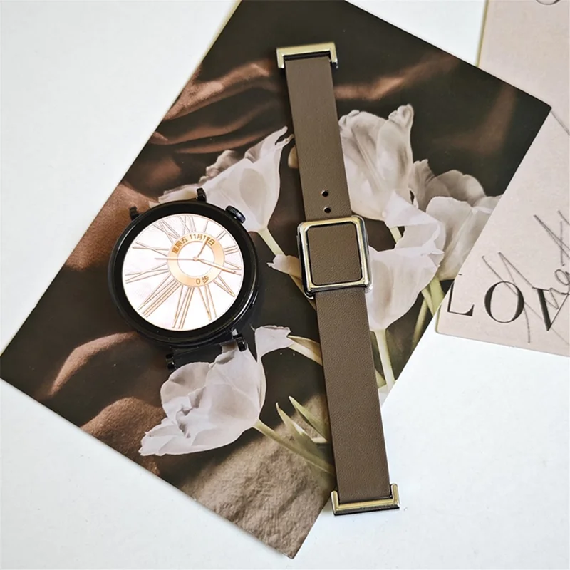 18mm Universal Smart Watch Band Leather Strap Replacement with Square Buckle -  Taupe