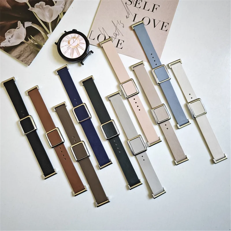 18mm Universal Smart Watch Band Leather Strap Replacement with Square Buckle -  Taupe