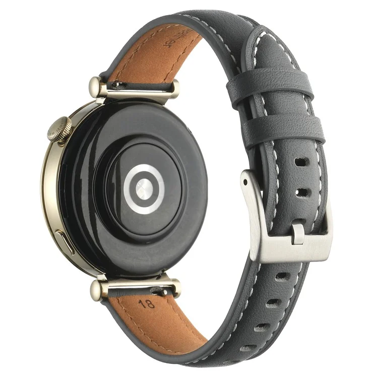 Bracelet de montre de 18 mm pour Huawei Watch GT 4 41 mm / Garmin Venu 3S en cuir de vache véritable - Gris foncé