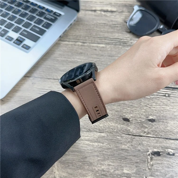Universal 22mm PU Leather+Silicone Watch Band Replacement with Magnetic Folding Buckle - Coffee