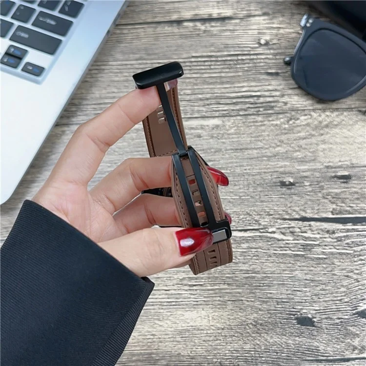 Universal 22mm PU Leather+Silicone Watch Band Replacement with Magnetic Folding Buckle - Coffee