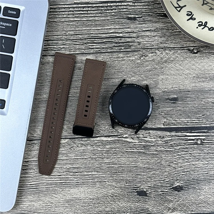 Universal 22mm PU Leather+Silicone Watch Band Replacement with Magnetic Folding Buckle - Coffee