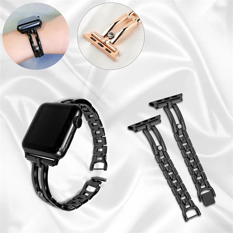 Wrist Band for Apple Watch Series 10 42mm / 9 8 7 41mm / SE (2023) SE (2022) SE 6 5 4 40mm / 3 2 1 38mm Zinc Alloy Watch Strap - Black