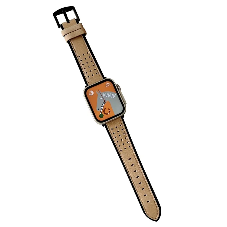 For Apple Watch Series 10 46mm / Ultra 2 Ultra 49mm /  Series 9 8 7 45mm / 6 5 4 SE (2023) SE (2022) SE 44mm / 3 2 1 42mm Top Layer Cowhide Watch Strap - Light Yellow