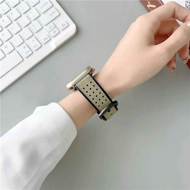 For Apple Watch Series 10 46mm / Ultra 2 Ultra 49mm /  Series 9 8 7 45mm / 6 5 4 SE (2023) SE (2022) SE 44mm / 3 2 1 42mm Top Layer Cowhide Watch Strap - Light Yellow