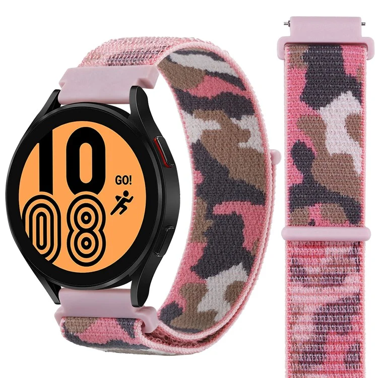For Samsung Galaxy Watch3 45mm / Garmin Venu 3 Watch Band 22mm Nylon Loop Camouflage Strap - Pink Camo
