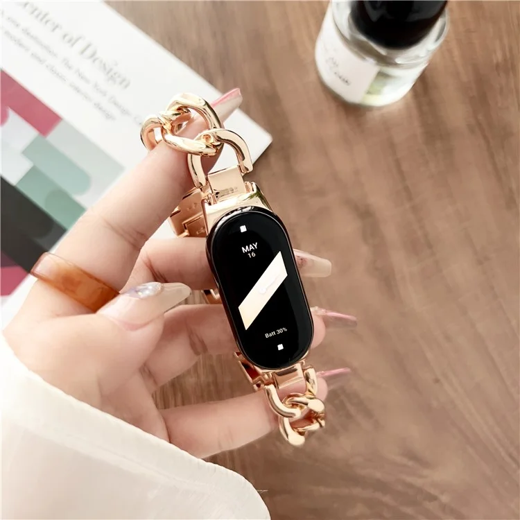 For Xiaomi Smart Band 9 NFC / 9 / 8 NFC / 8 Chain Strap Zinc Alloy Metal Smartwatch Bands with Connector - Rose Gold