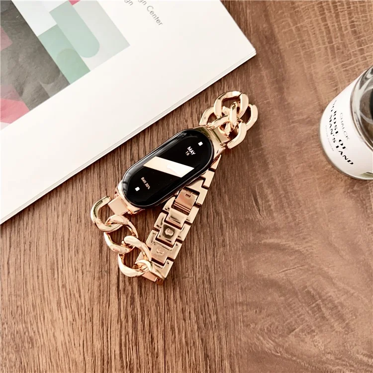 For Xiaomi Smart Band 9 NFC / 9 / 8 NFC / 8 Chain Strap Zinc Alloy Metal Smartwatch Bands with Connector - Rose Gold
