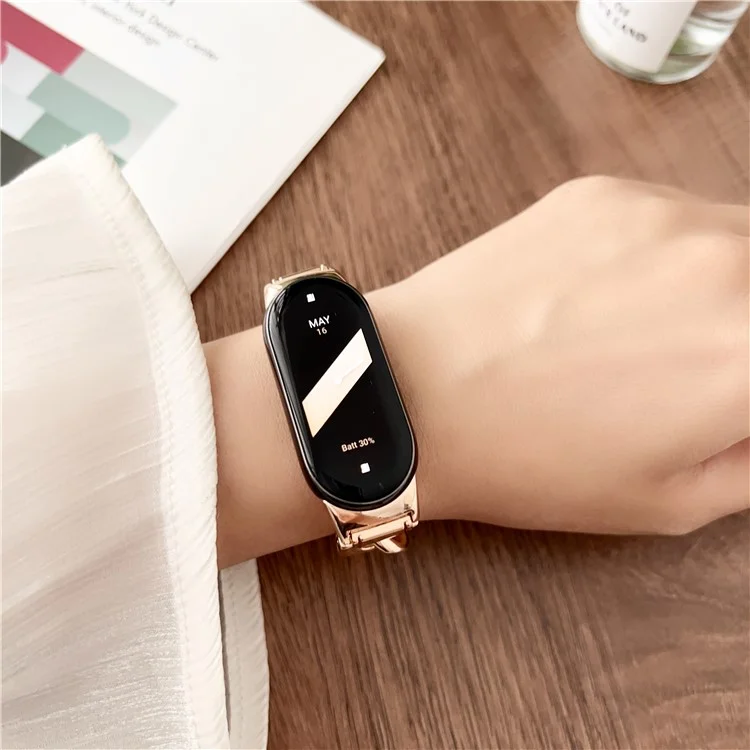 For Xiaomi Smart Band 9 NFC / 9 / 8 NFC / 8 Chain Strap Zinc Alloy Metal Smartwatch Bands with Connector - Rose Gold