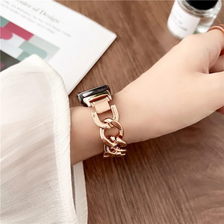 For Xiaomi Smart Band 9 NFC / 9 / 8 NFC / 8 Chain Strap Zinc Alloy Metal Smartwatch Bands with Connector - Rose Gold