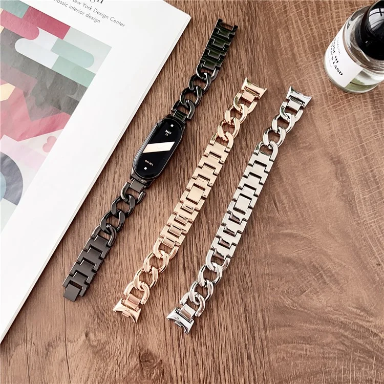 For Xiaomi Smart Band 9 NFC / 9 / 8 NFC / 8 Chain Strap Zinc Alloy Metal Smartwatch Bands with Connector - Rose Gold