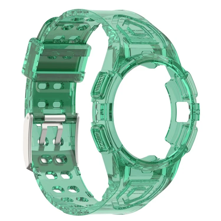 For Samsung Galaxy Watch4 44mm Silicone Watch Band Replacement Strap with Integrated Watch Case - Transparent Green