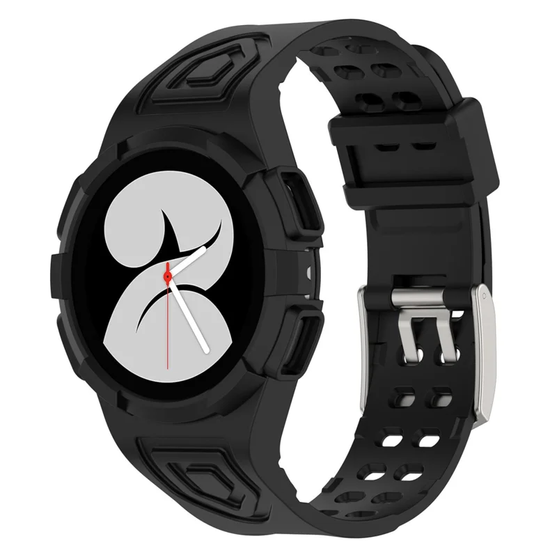For Samsung Galaxy Watch4 44mm Silicone Watch Band Replacement Strap with Integrated Watch Case - Black