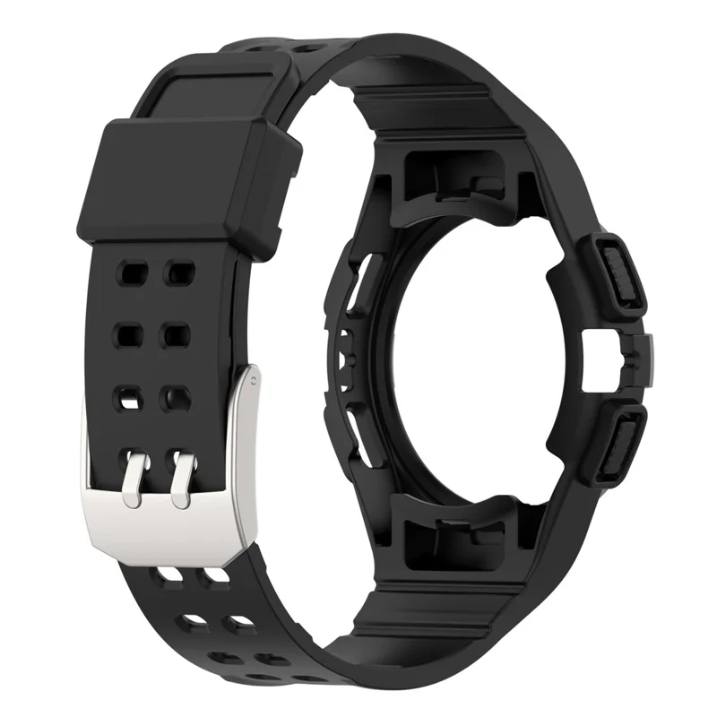 For Samsung Galaxy Watch4 44mm Silicone Watch Band Replacement Strap with Integrated Watch Case - Black