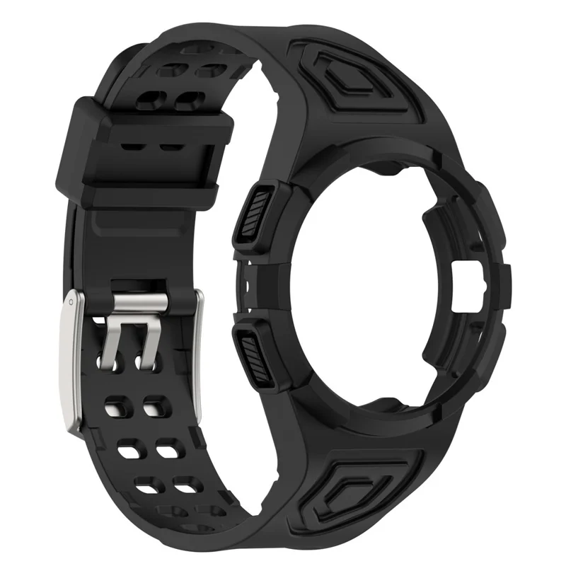 For Samsung Galaxy Watch4 44mm Silicone Watch Band Replacement Strap with Integrated Watch Case - Black