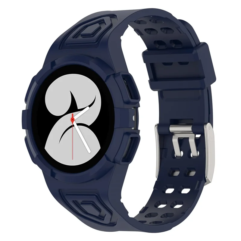 For Samsung Galaxy Watch4 44mm Silicone Watch Band Replacement Strap with Integrated Watch Case - Midnight Blue