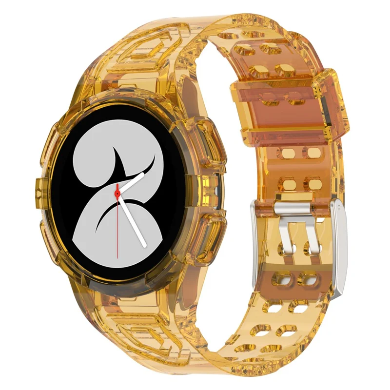 For Samsung Galaxy Watch4 44mm Silicone Watch Band Replacement Strap with Integrated Watch Case - Transparent Orange