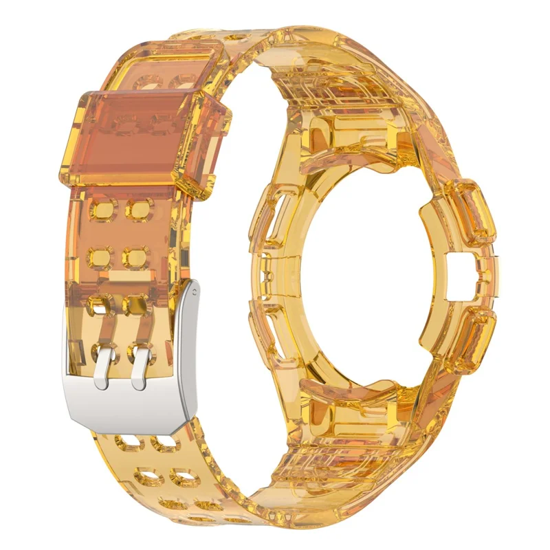 For Samsung Galaxy Watch4 44mm Silicone Watch Band Replacement Strap with Integrated Watch Case - Transparent Orange
