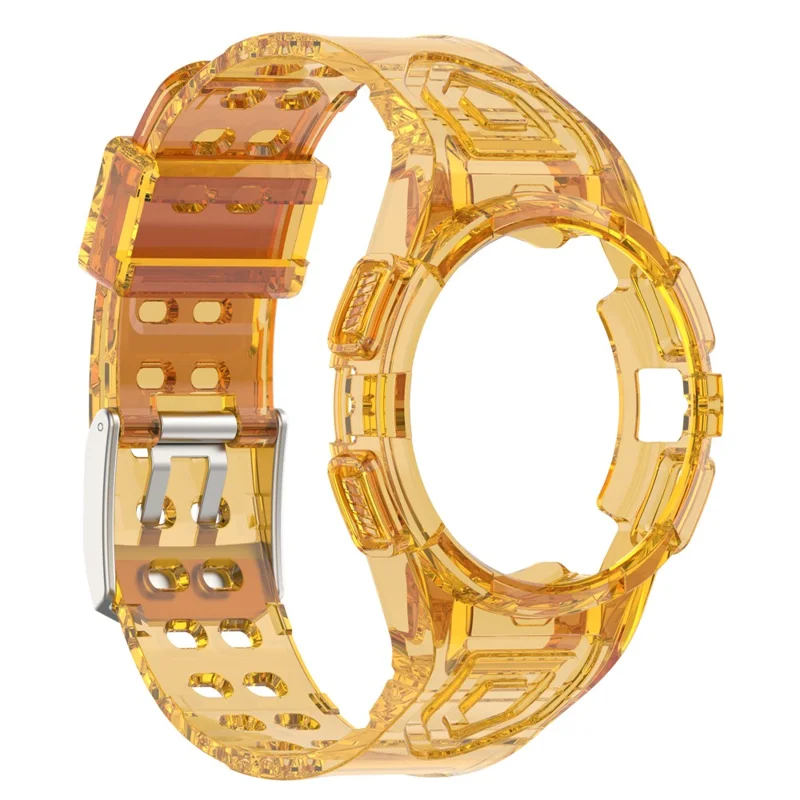 For Samsung Galaxy Watch4 44mm Silicone Watch Band Replacement Strap with Integrated Watch Case - Transparent Orange
