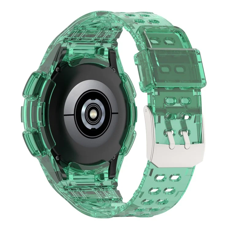 For Samsung Galaxy Watch4 Classic 46mm Silicone Watch Band Ajustable Strap with Integrated Watch Case - Transparent Green