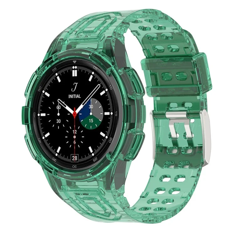 For Samsung Galaxy Watch4 Classic 46mm Silicone Watch Band Ajustable Strap with Integrated Watch Case - Transparent Green