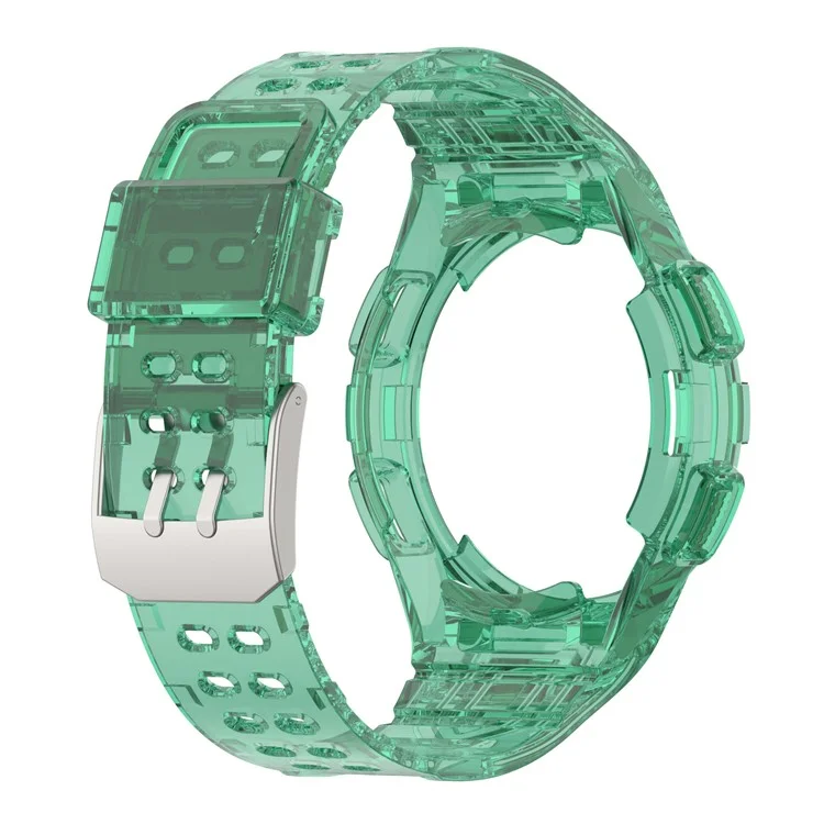 For Samsung Galaxy Watch4 Classic 46mm Silicone Watch Band Ajustable Strap with Integrated Watch Case - Transparent Green