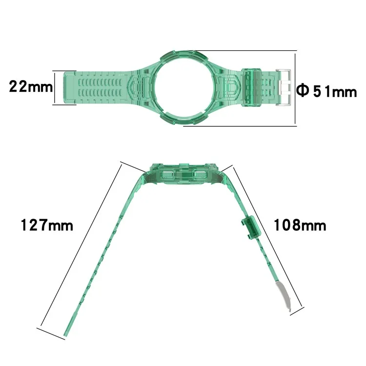 For Samsung Galaxy Watch4 Classic 46mm Silicone Watch Band Ajustable Strap with Integrated Watch Case - Transparent Green
