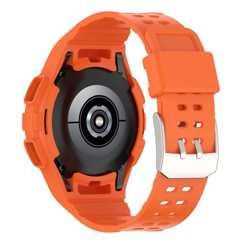 For Samsung Galaxy Watch4 Classic 46mm Silicone Watch Band Ajustable Strap with Integrated Watch Case - Orange