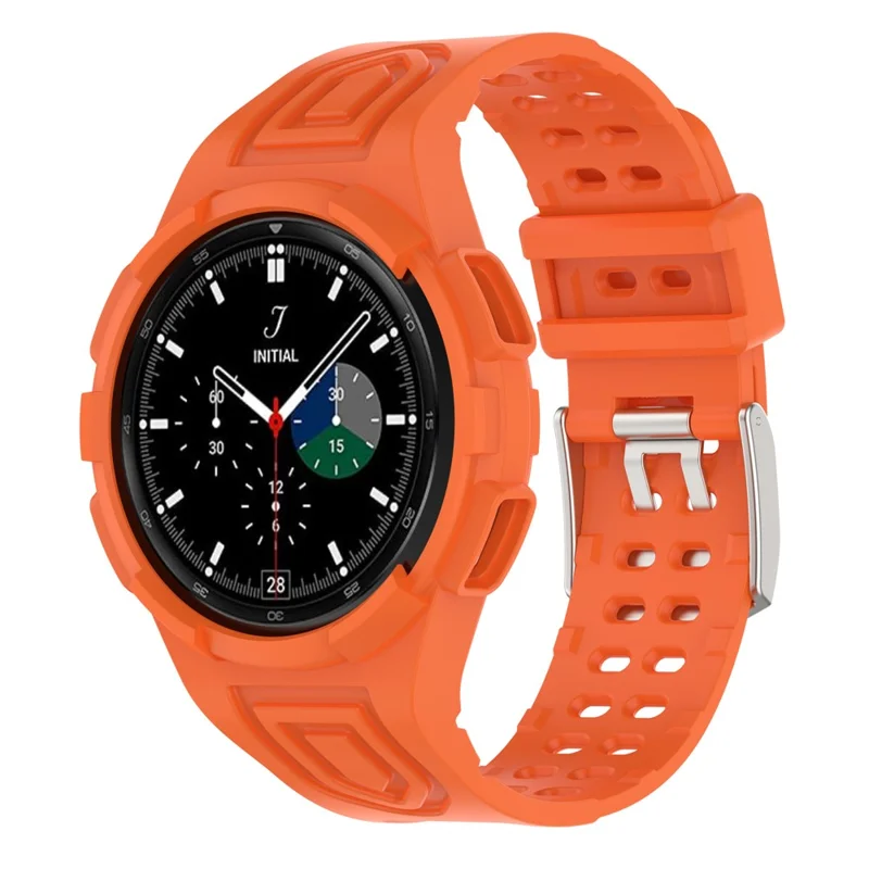 For Samsung Galaxy Watch4 Classic 46mm Silicone Watch Band Ajustable Strap with Integrated Watch Case - Orange