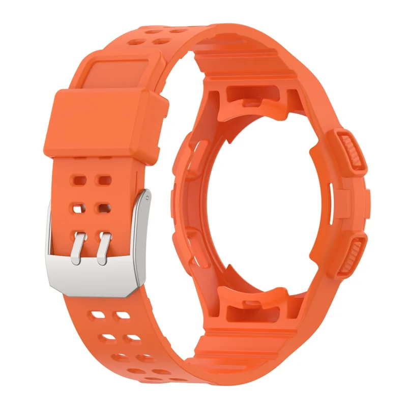 For Samsung Galaxy Watch4 Classic 46mm Silicone Watch Band Ajustable Strap with Integrated Watch Case - Orange
