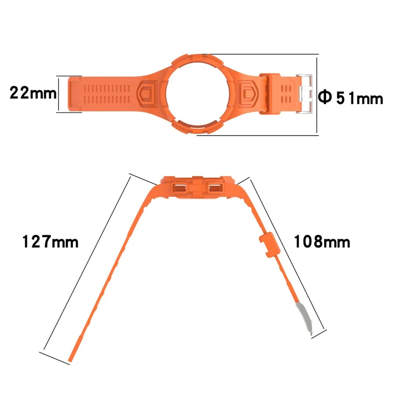 For Samsung Galaxy Watch4 Classic 46mm Silicone Watch Band Ajustable Strap with Integrated Watch Case - Orange