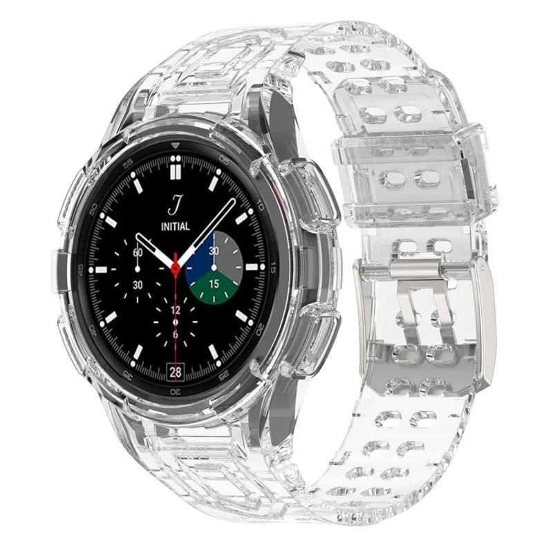 For Samsung Galaxy Watch4 Classic 46mm Silicone Watch Band Ajustable Strap with Integrated Watch Case - Transparent