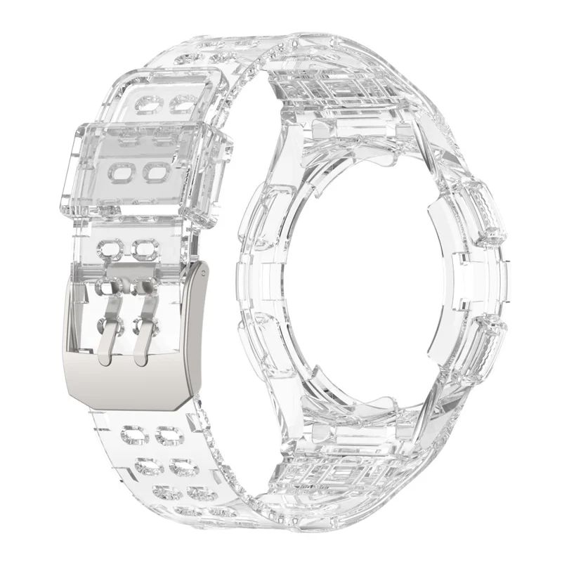 For Samsung Galaxy Watch4 Classic 46mm Silicone Watch Band Ajustable Strap with Integrated Watch Case - Transparent