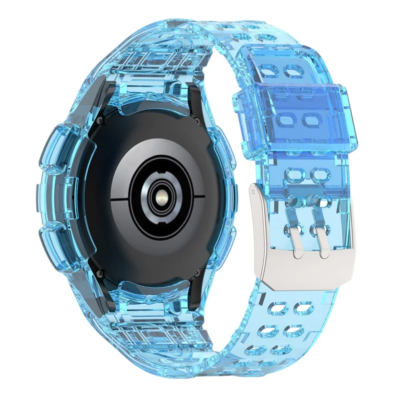 For Samsung Galaxy Watch4 Classic 46mm Silicone Watch Band Ajustable Strap with Integrated Watch Case - Transparent Blue