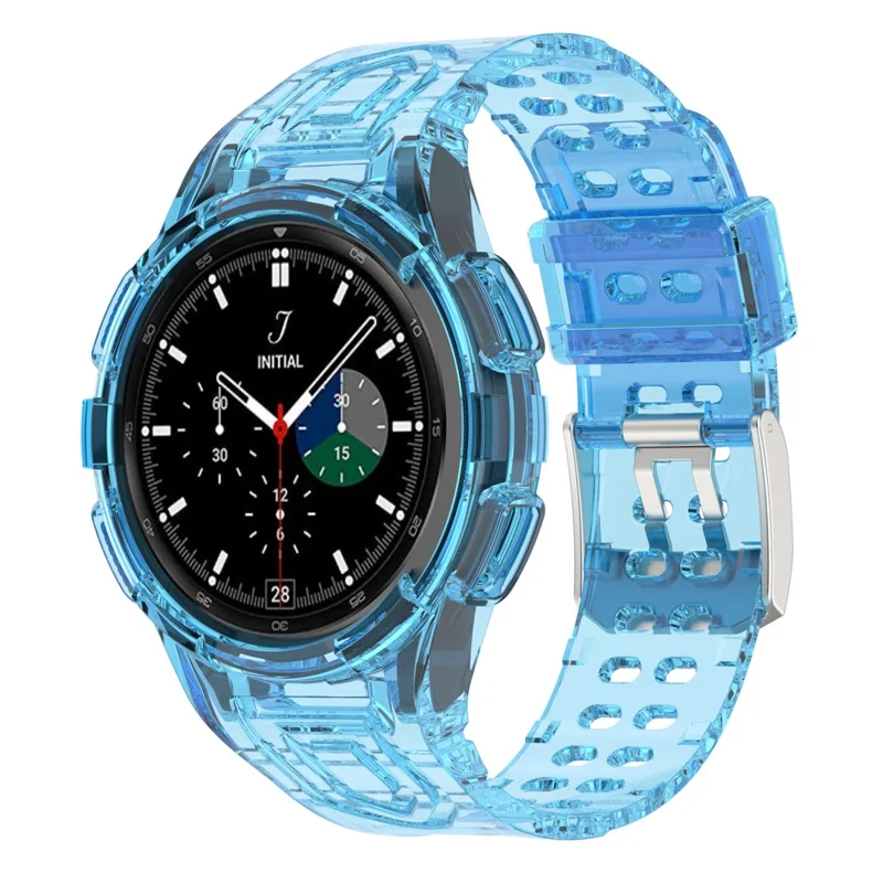 For Samsung Galaxy Watch4 Classic 46mm Silicone Watch Band Ajustable Strap with Integrated Watch Case - Transparent Blue